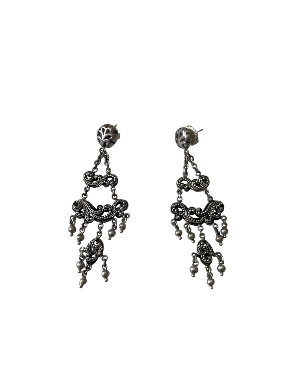 Vintage Lois Hill 925 Sterling Silver Filigree Dangle Earrings